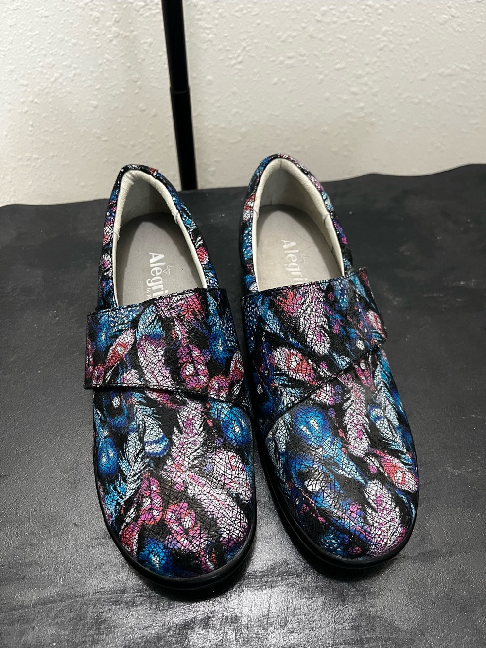 Alegria Women's Black Multi Floral Slip-On Comfort Moccasins
